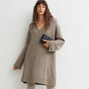 H&M Collared Knit Dress Dark beige melange